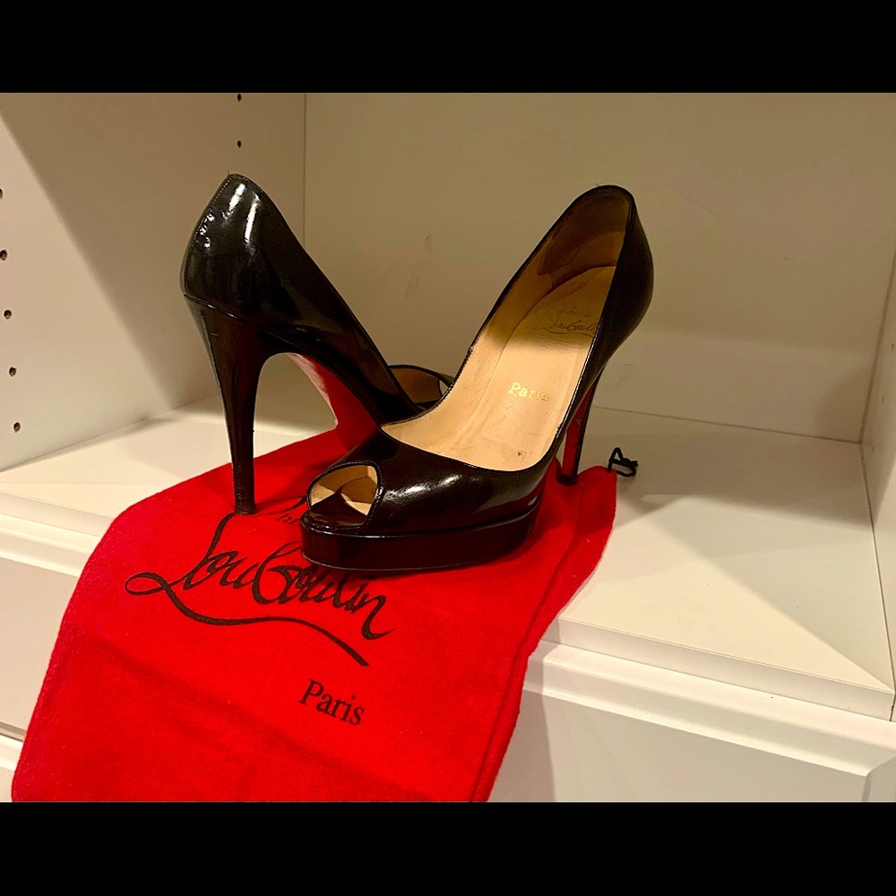 Christian Louboutin Black Patent 4” Peep Toe Pumps